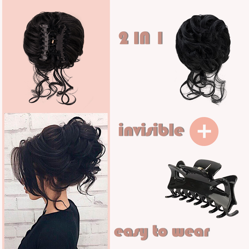 Real As Human Messy Bun Chignon Claw Clip in Hair Extensions Thick Scrunchie 65g