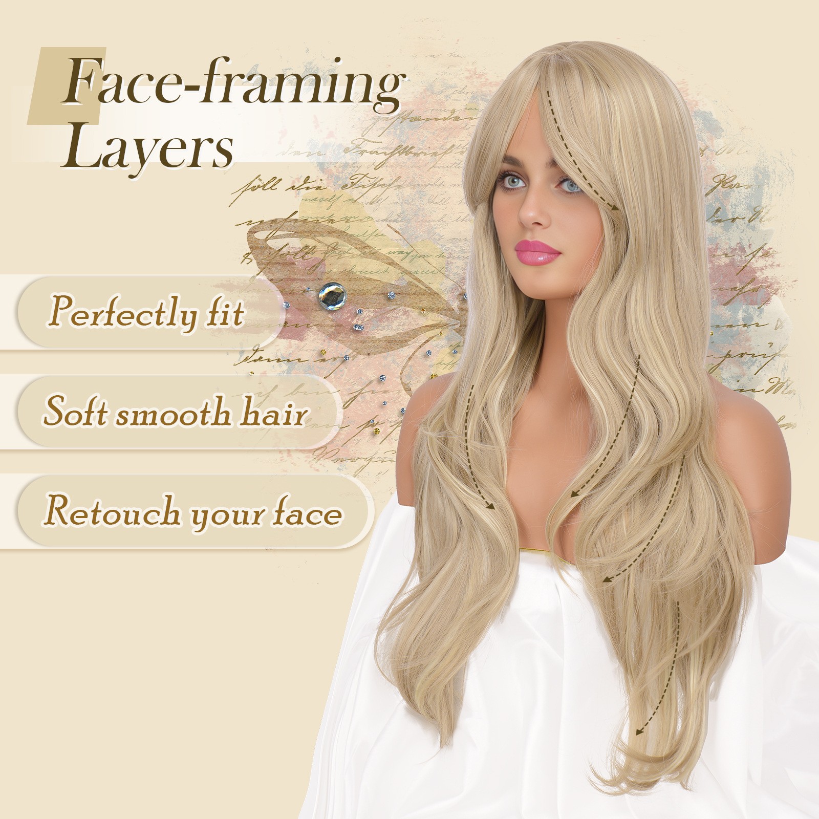 Middle Part Big Wave Long Curly Wig for Women Synthetic Full Head Daily Wig