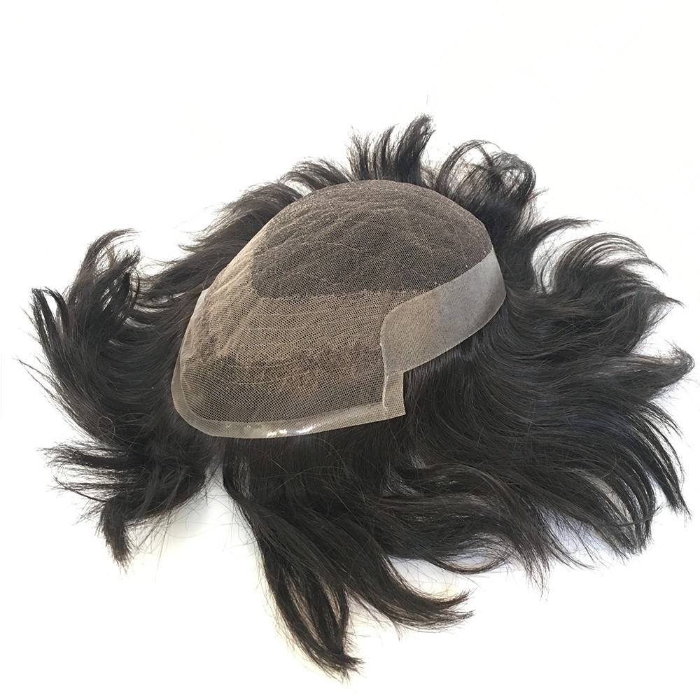 Mens Hair Replacement System Toupee Hair System French Lace Poly Skin Hairpieces
