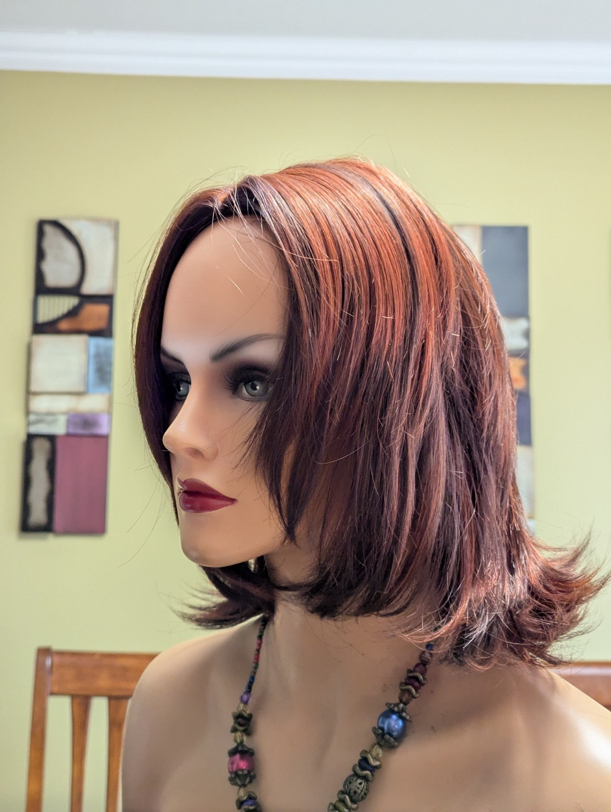 Mid Length Synthetic Layer Cut Wig Color Bright Auburn 33/130 Partial Skin Top