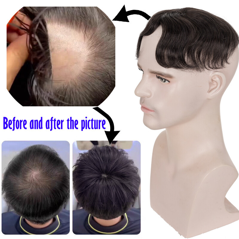 Thin Skin PU Toupee Human Hair Patch Full PU Skin Base Cover-Up Topper Pieces US