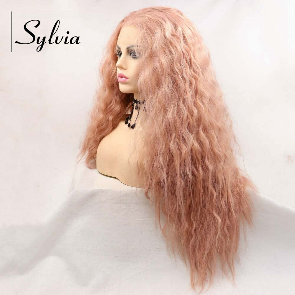 Peach Pink Long LooseWave Hair Synthetic Lace Front Wigs Heat Resistant FiberWig