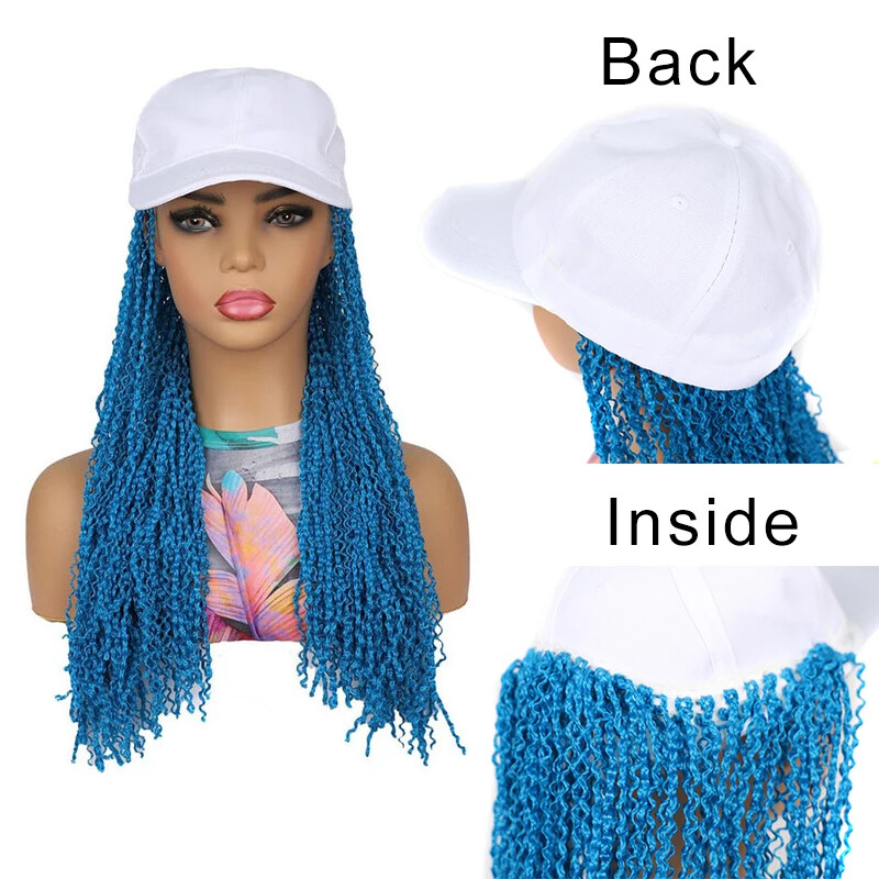 Baseball Cap With Curly Wave Braid Attached Micro Braids Hat Wig for Women Girls