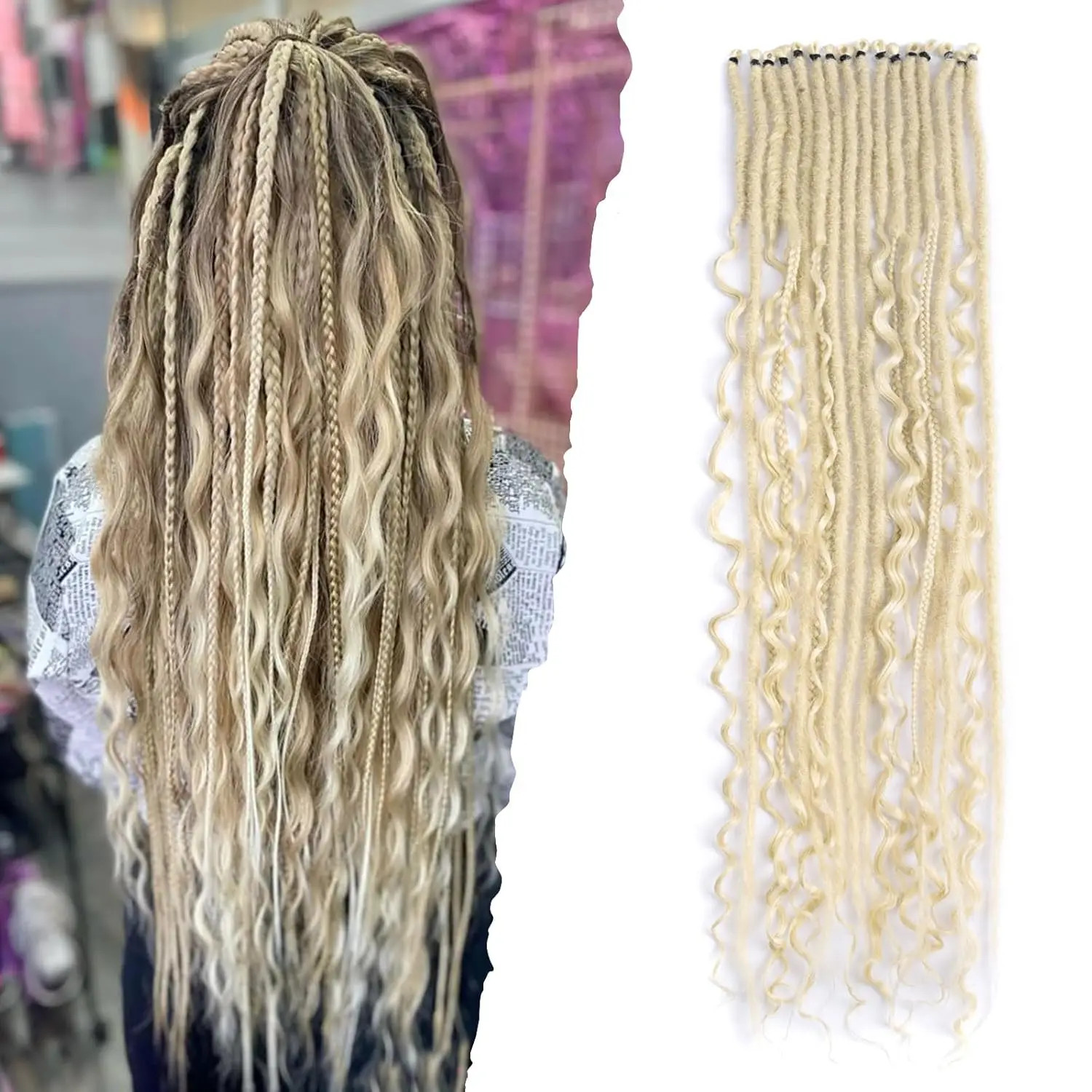 Single End Dreadlocs Braids Hair Extensions 3 In 1 Mixed Hippie Style for Women