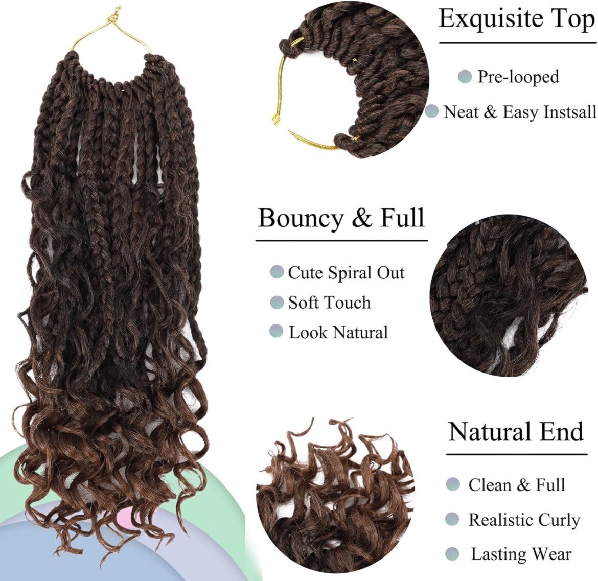 Goddess Box Braids Crochet Hair 10 Inch Bohemian Box Braids Crochet Hair 1b/30#