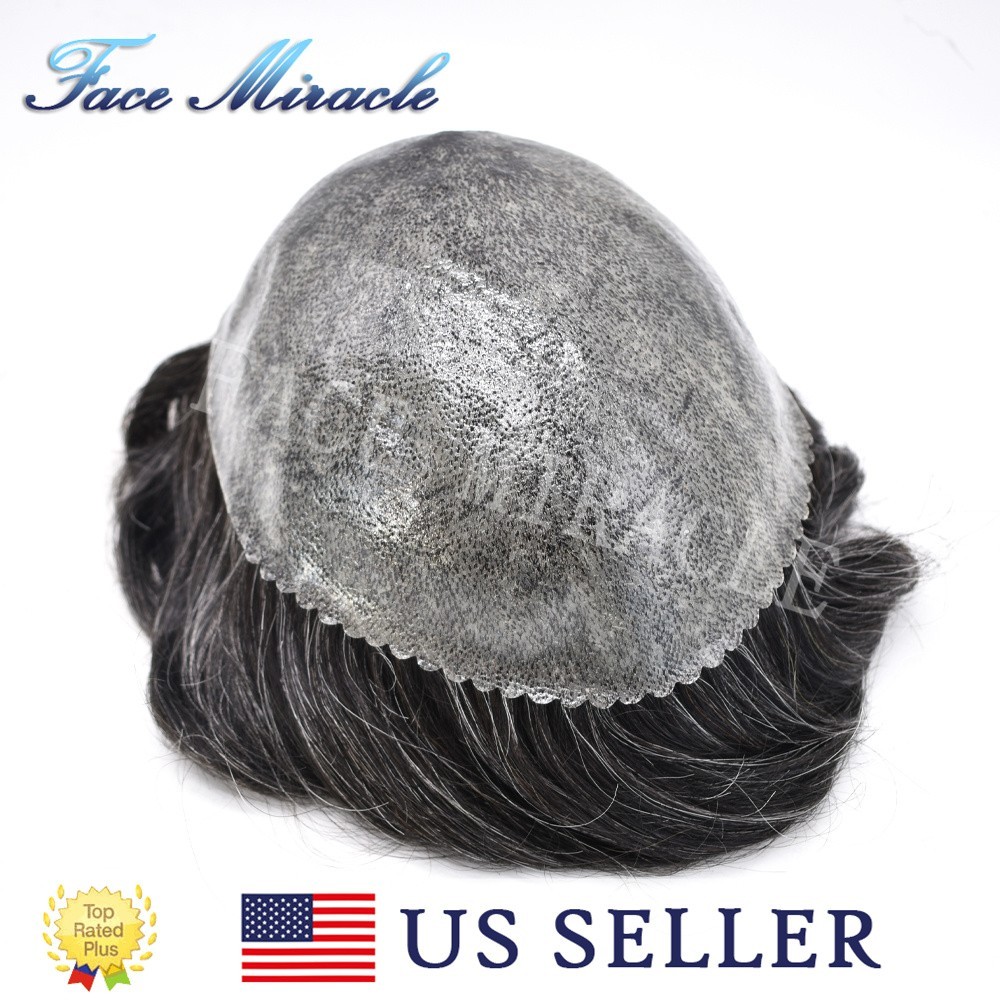 Toupee for Mens Hair Piece Full Poly Skin PU Mens Human Hair Replacement System