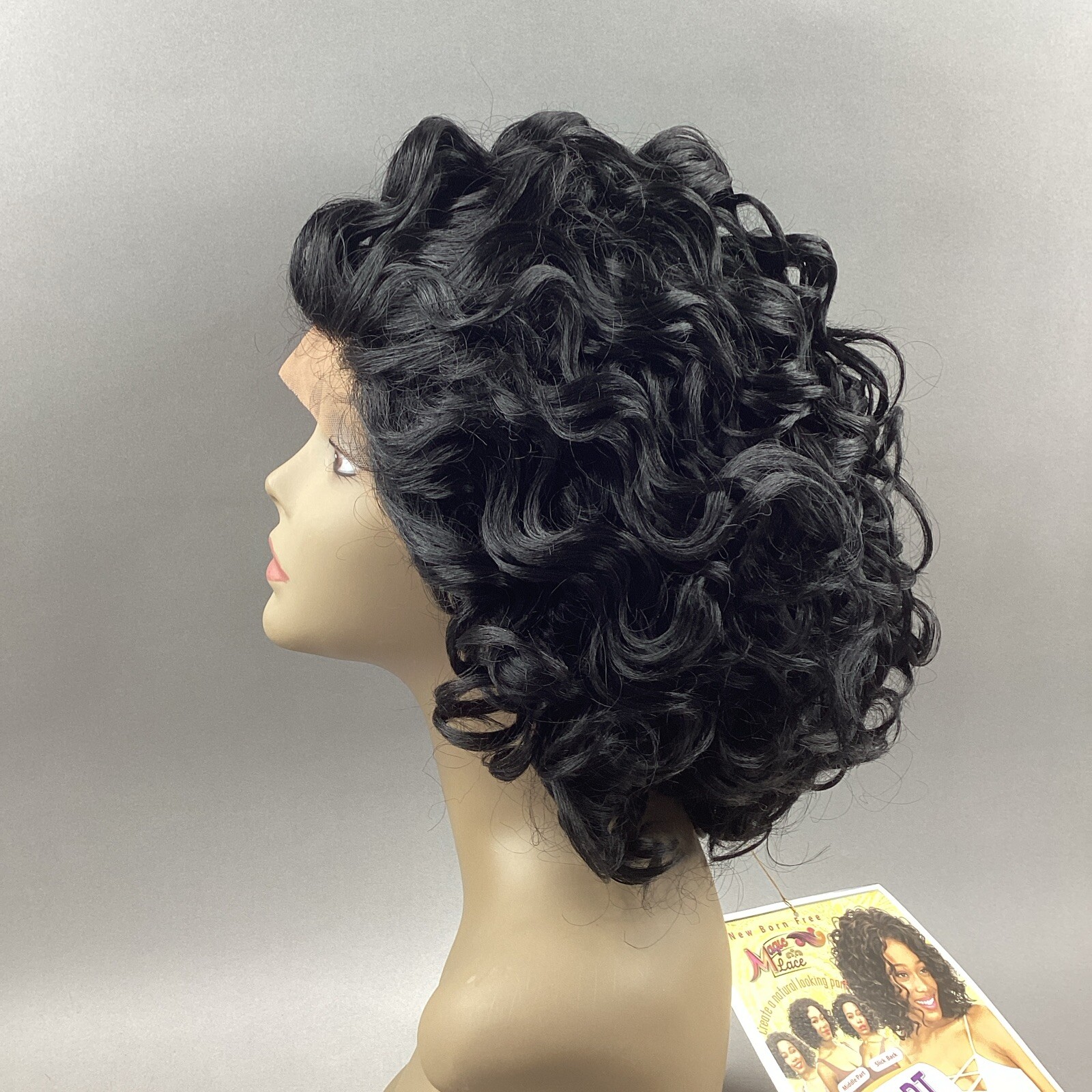 MLA69 #1B Off Black Short Wavy Synthetic Adjustable Free Part Lace Front Wig