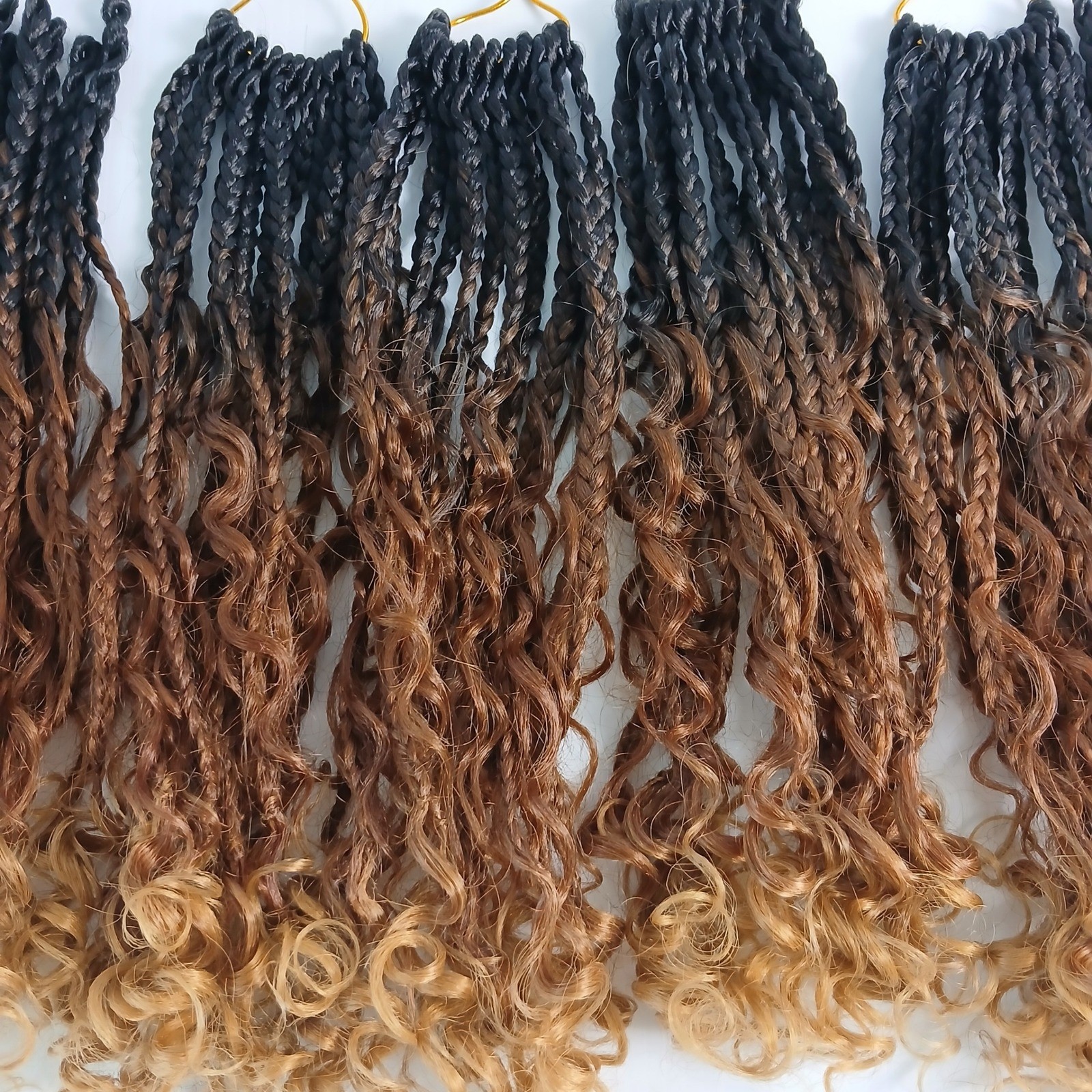 7 Packs Ombre Crochet Boho Box Braids with Curly Ends 14in Black Honey Blonde