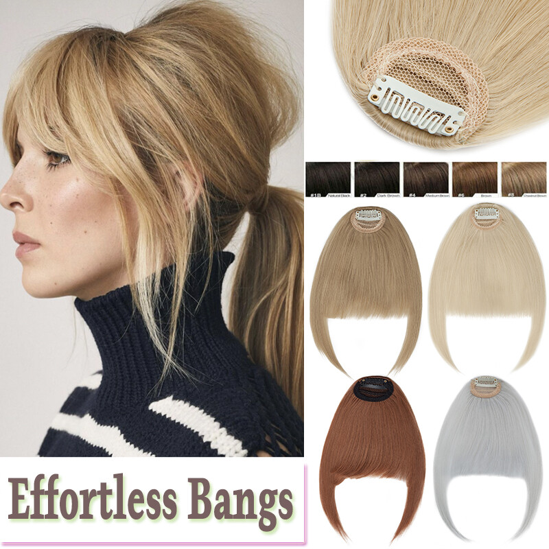 US 7″ Long Thin Neat Bangs Clip in Real As Human Fringe Hair Extensions Straight