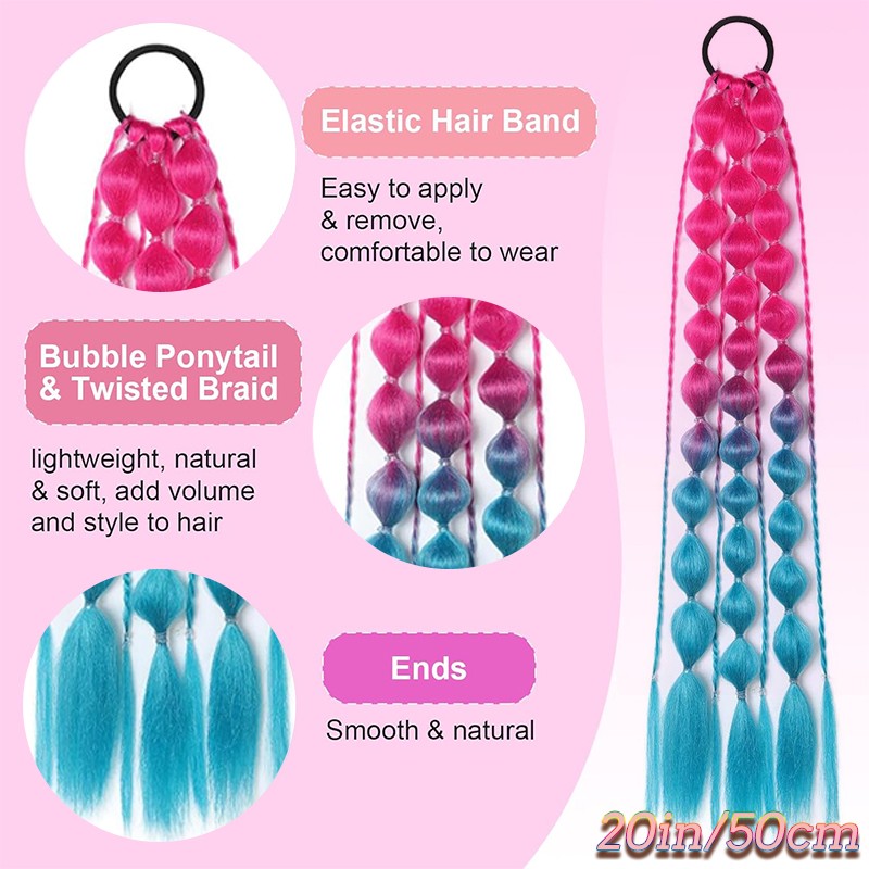 Braids Bubble Synthetic Ponytail Extension Rainbow Scrunchie Hairpiece Box Braid