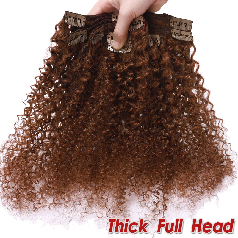 Afro Kinky Straight Thick Clip in Human Hair Extensions Full Head Double Wefted