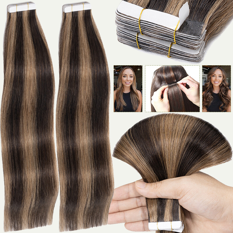 8A Tape in Remy Real Human Hair Extensions Seamless Skin Weft Full End 20pcs 50G