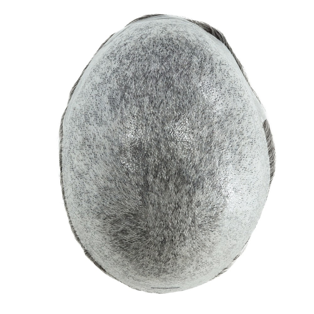 Mens Toupee HumanHair Replacement System Hairpiece 0.05mm Thin Skin Grey BIO#550
