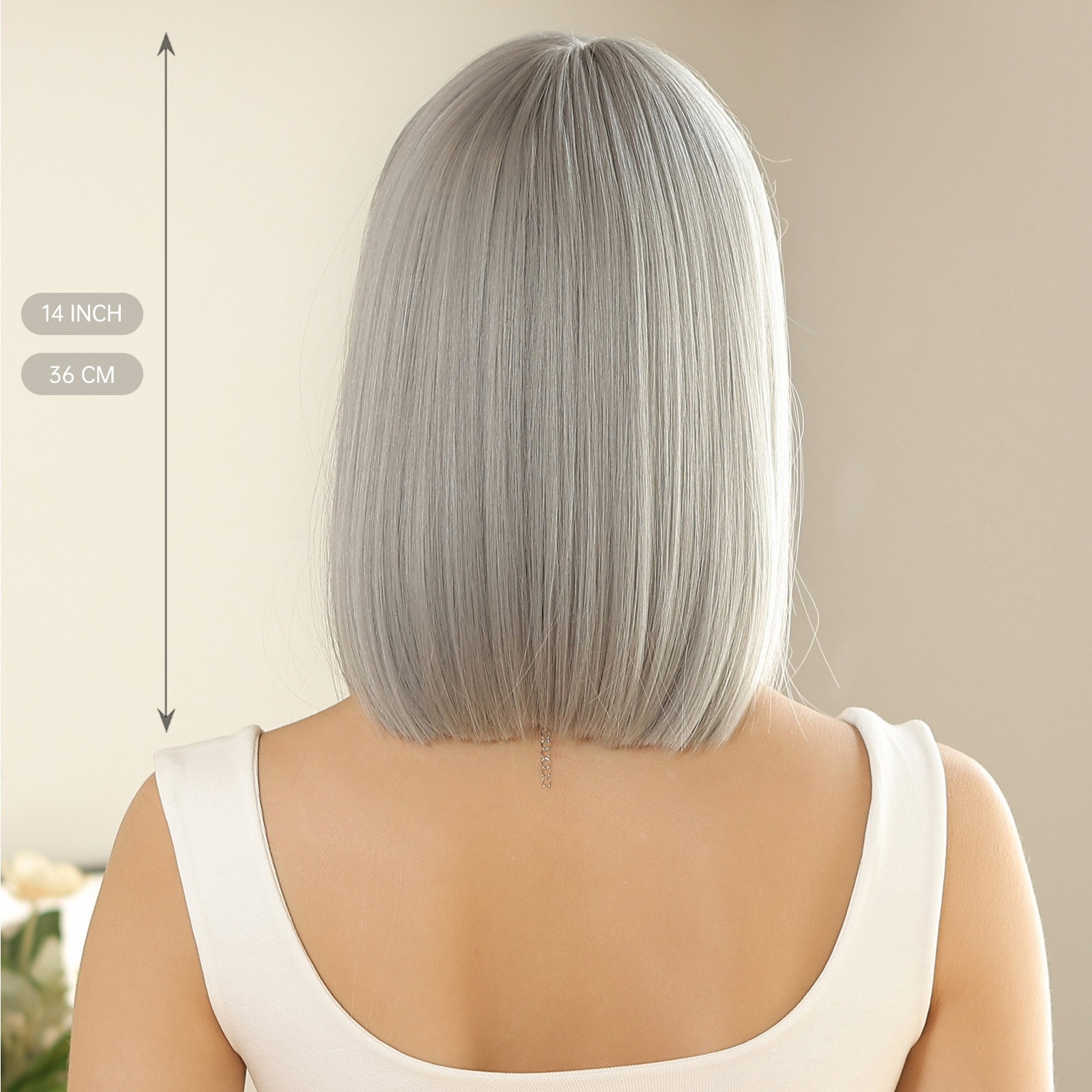 Grey Soft Synthetic Hair Heat Resistant Straight Costume Wigs With Bangs