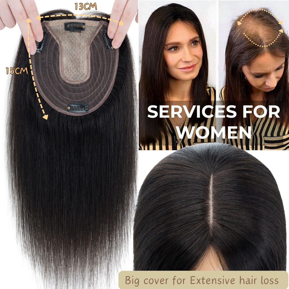 Free Part Hand-tied Lace Base Clip In Women’s Topper Hair Piece Toupee Hairpiece