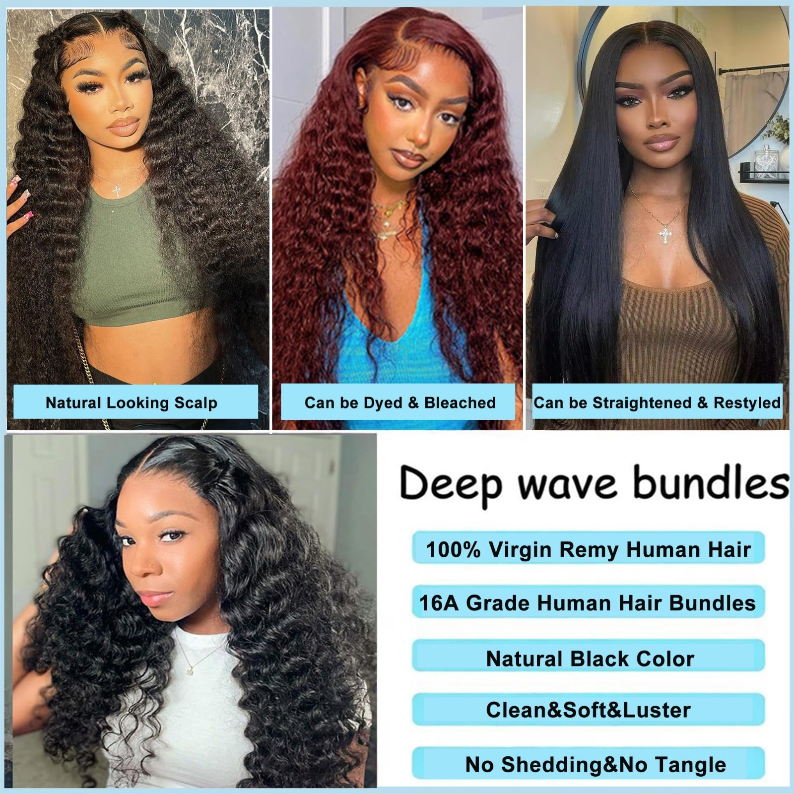 20″ Deep Wave Human Hair Bundles – 100% Unprocessed Brazilian Virgin Curly Weave