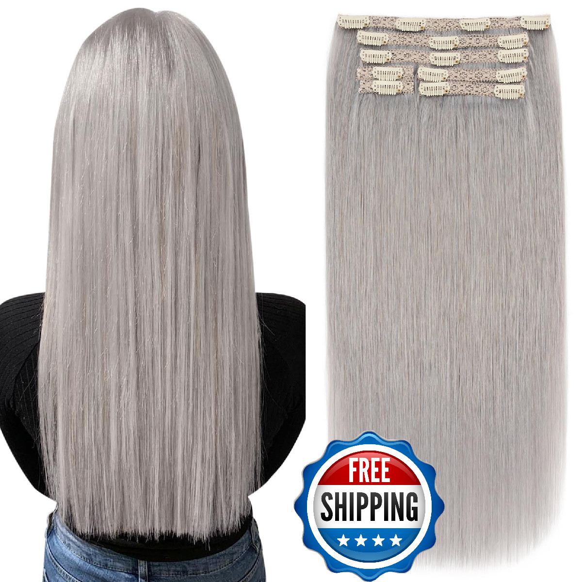Elailite Clip In Hair Extensions Real Human Hair Remy Hairpieces For Women 7Pcs