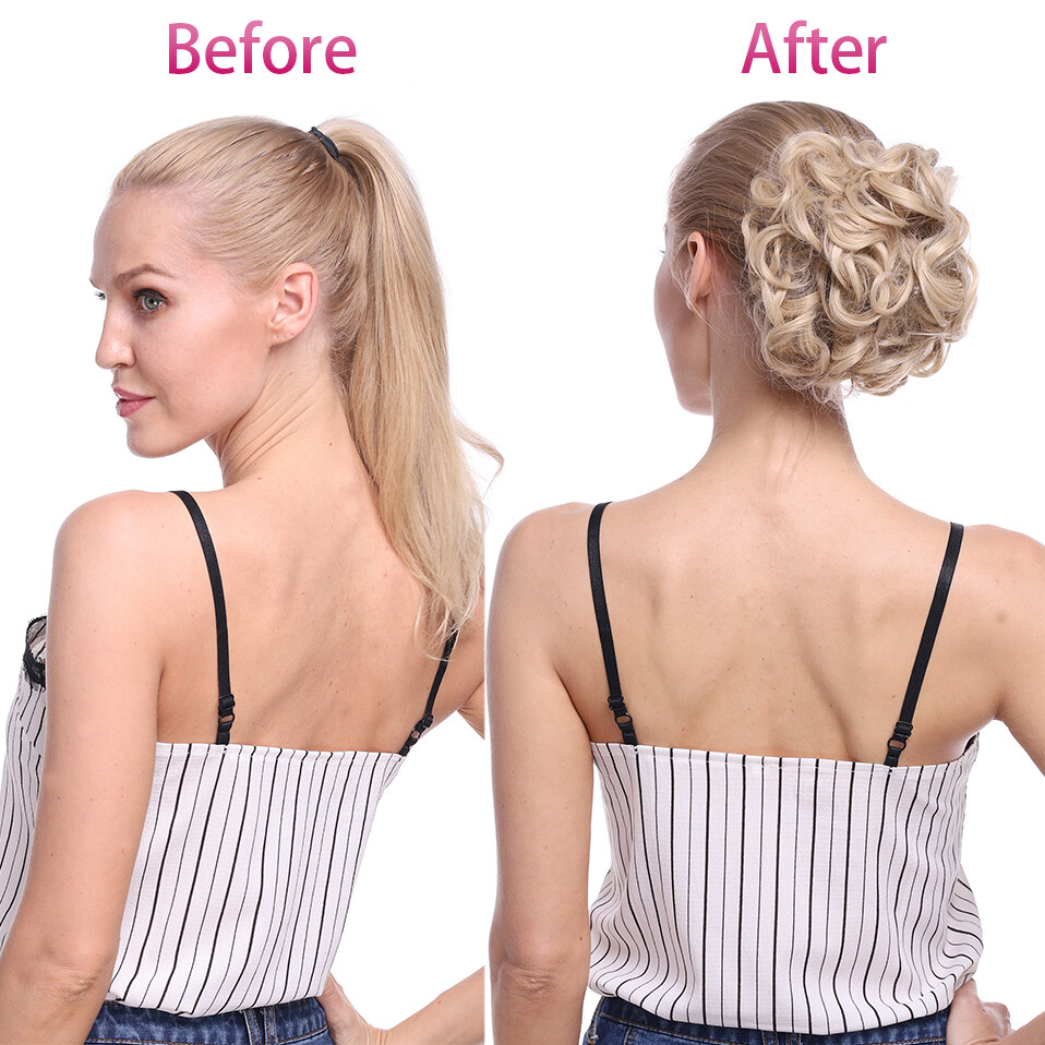 100% THICK Curly Chignon Messy Bun Updo Real Natural Hair Extensions As Human US