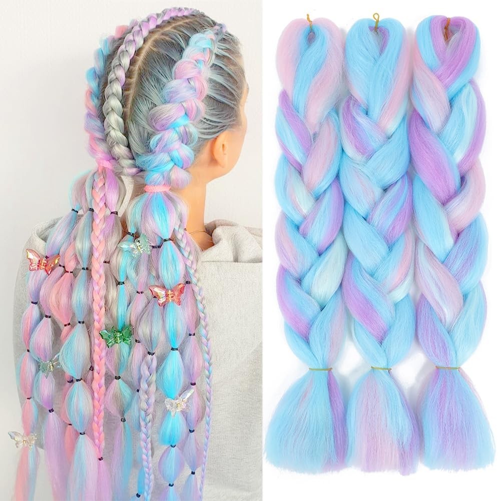 Rainbow Braiding Hair Extension 24 Inch 3 Packs Synthetic Jumbo Braid Hair