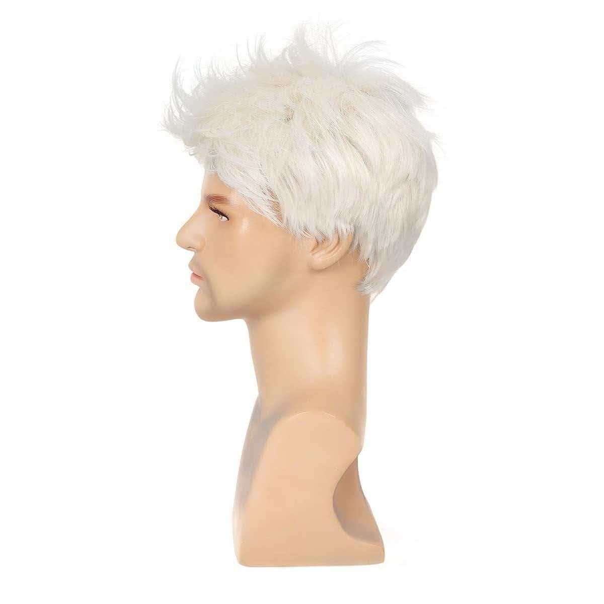 Men’s 6in Short White Wig Full Cosplay Heat Resistant Synthetic Party