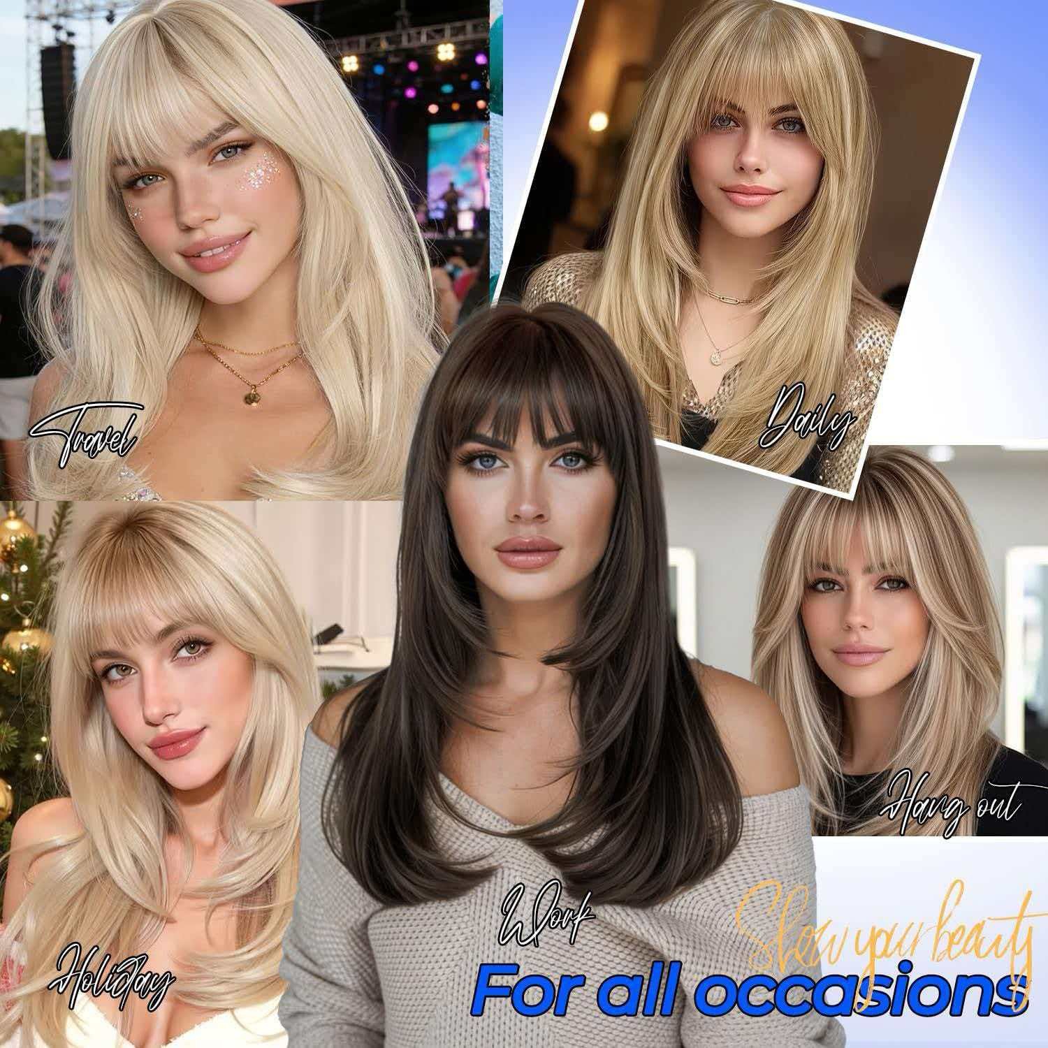 Dark Brown Long Straight Wig for Women Heat Resistant Synthetic Cosplay Party