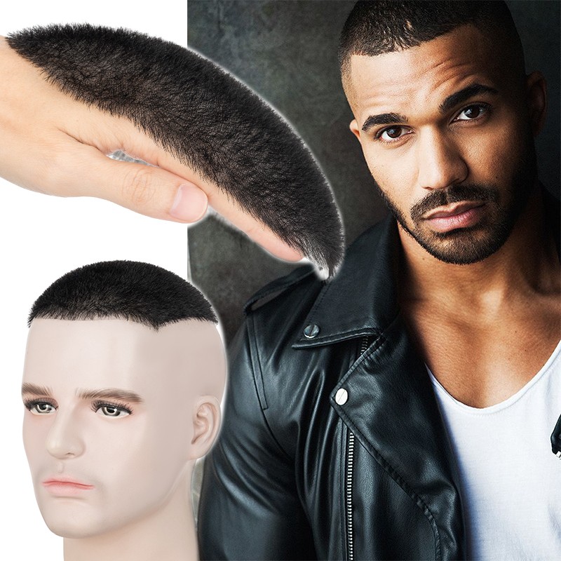 100% Human Hair Toupee for Men’s Short Buzz Cut Thin Skin PU Replacement System