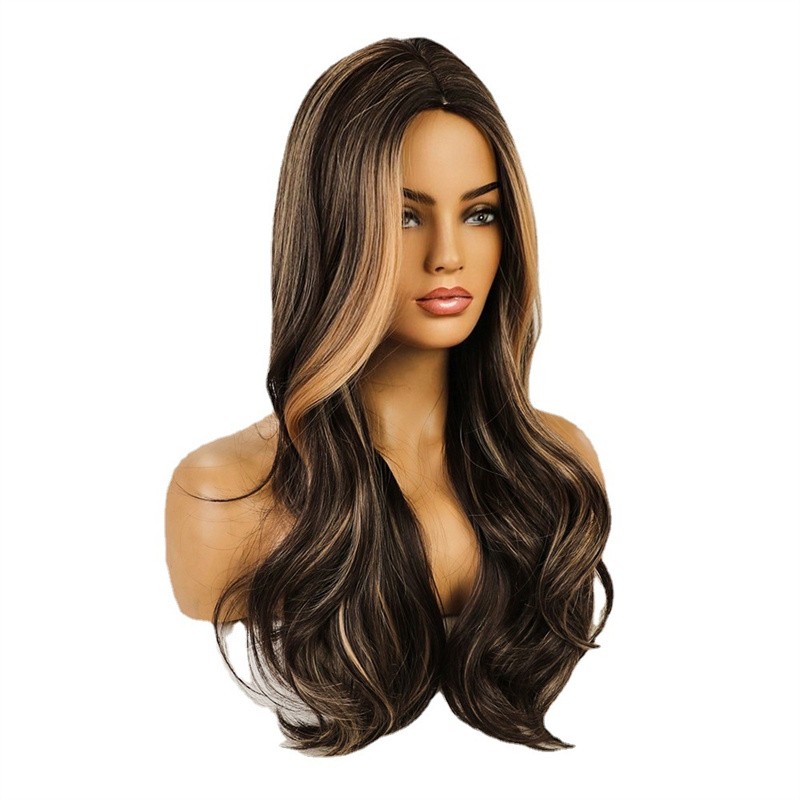 Women Ombre Black Brown With Blonde Highlights Wavy Long Hair Fashion Daily Wigs