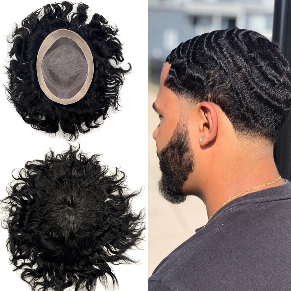 Hair Units for Black Men Afro Kinky Curly Fine Mono Lace Men Toupee Hair System