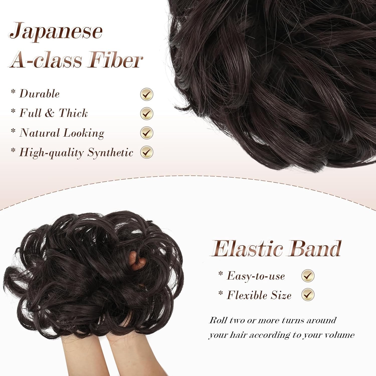 Dark Brown Messy Bun Hair Piece Wavy Elastic Hair Scrunchie Bun
