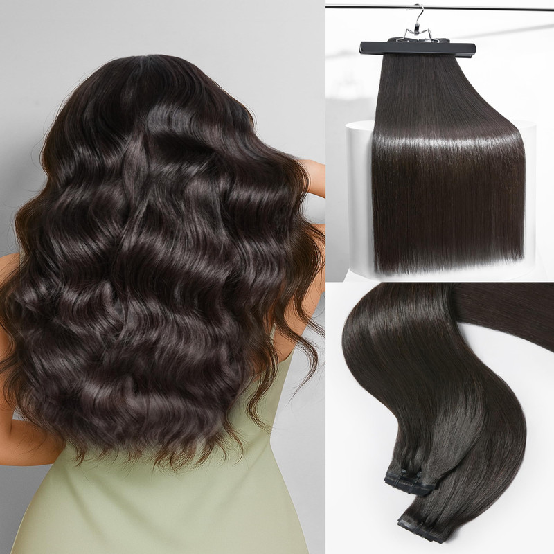 Frodio Clip Ins Hair Extensions Black 2 Pack 200G Remy Real Human Hair Pu