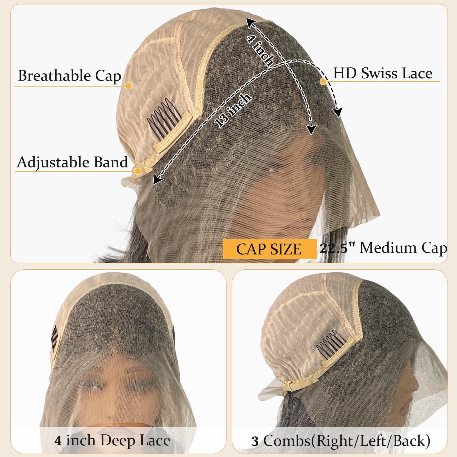Smavida Grey And Pepper Bob Wigs Human Hair Pre Plucked 13X4 Hd Lace Front Wig