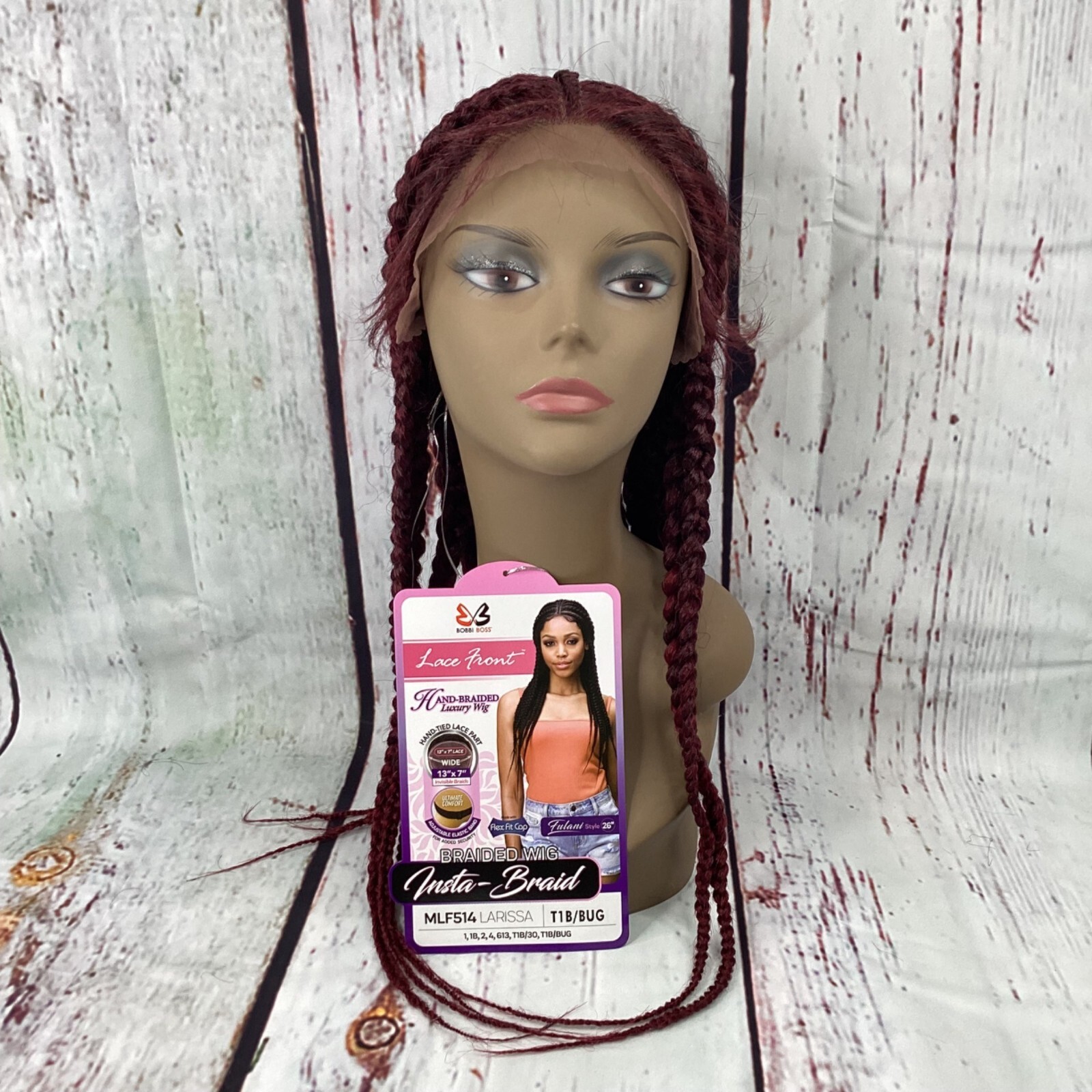 Larissa TT1B/Burgundy 26” Insta-braid Braided Lace Front Wig New Synthetic