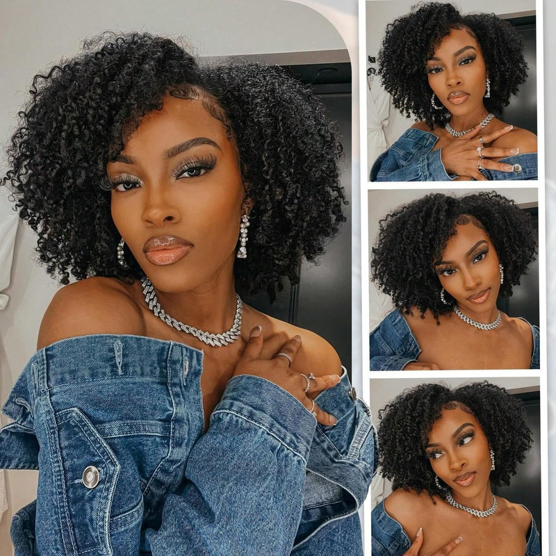 Ziyu Half Wig Human Hair – 200 Density 3 In 1 Seamless Flip Over Curly Half Wig