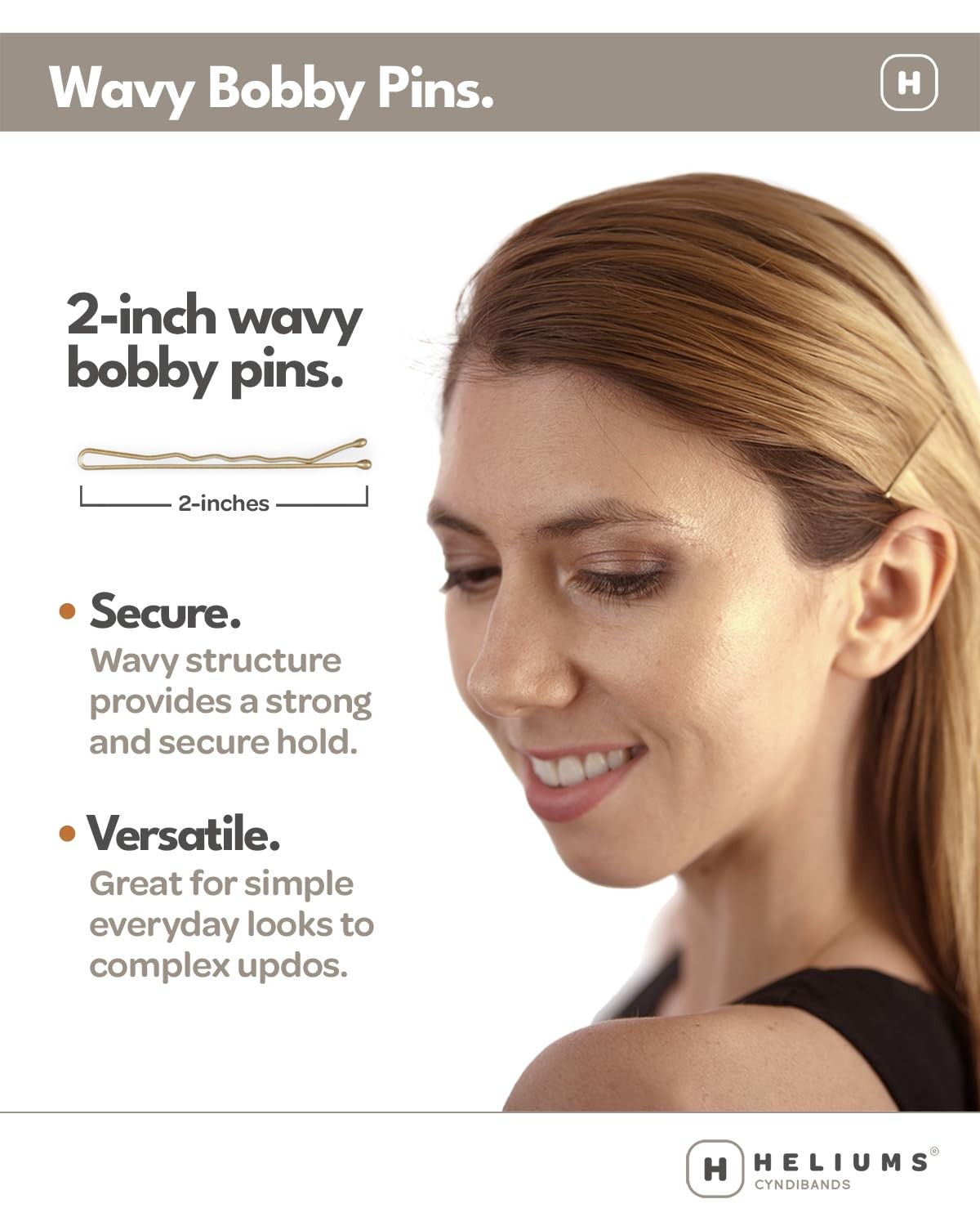 Heliums Bobby Pins – Dark Blonde – 2 Inch Wavy Hair Pins, – 48 Count
