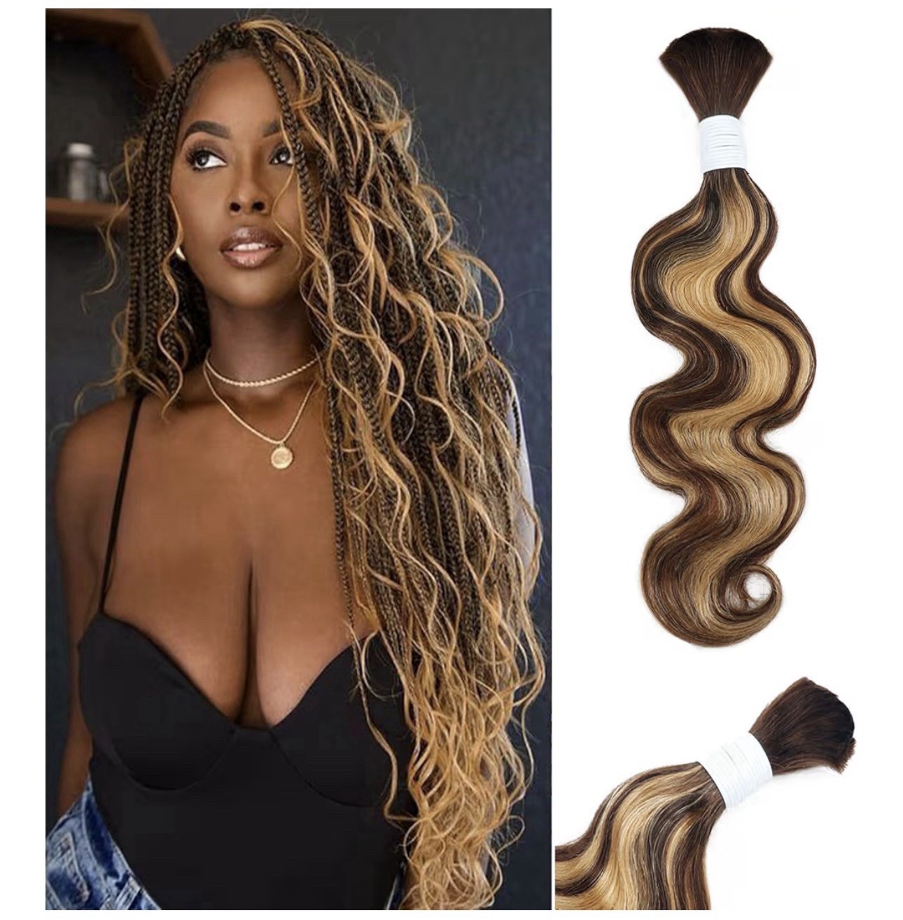 Boho Braiding Hair 2 Bundles 110g 20″ Deep Wave Curly Ombre 4/27 Human Hair