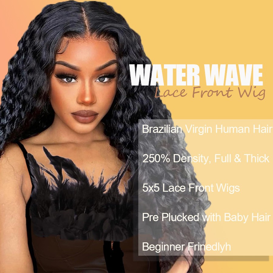 5×5 Natural Color Water Wave Transparent Lace Wigs Human Hair