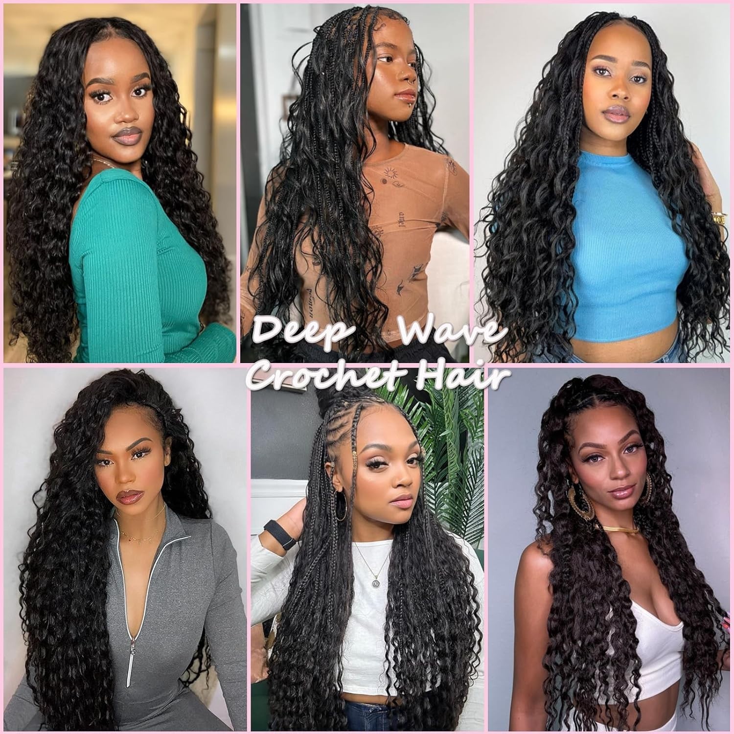 Boho Style Deep Wave Crochet Hair, 18 Inch – Soft Synthetic Hair in Black, 3 Pcs