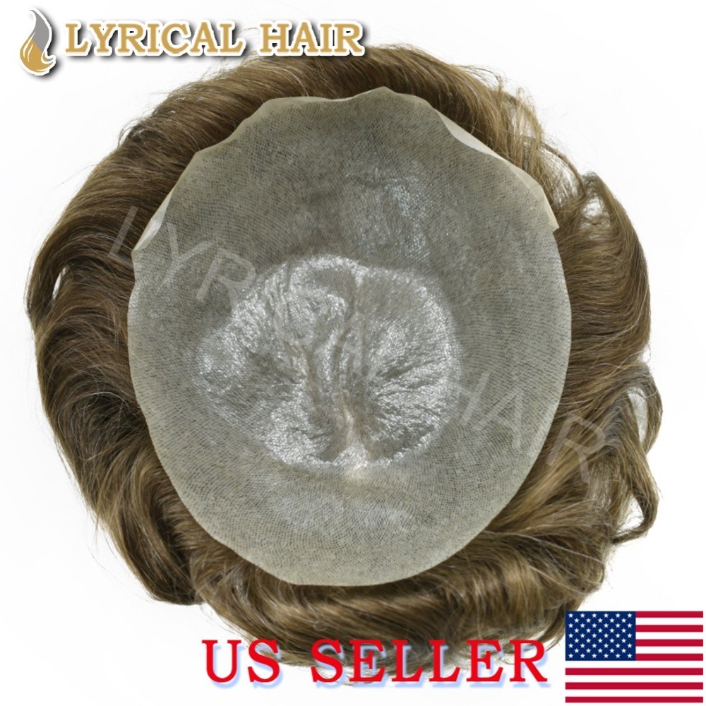 Lyrical Hair Thin Skin Mens Toupee All PU Human Hair System V-loop Hairpiece Wig