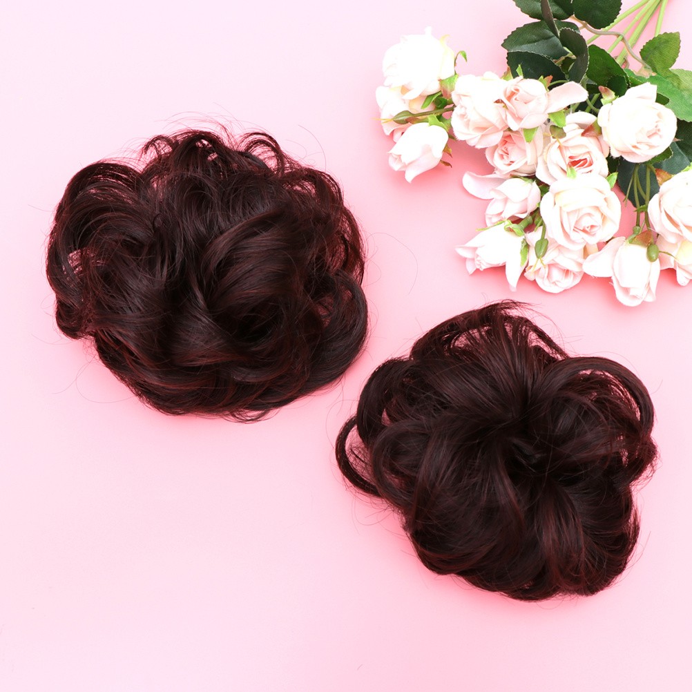 2Pcs Hair Chignon Wig Dark Brown Synthetic Hair Bun for Easy Elegant Hairstyling