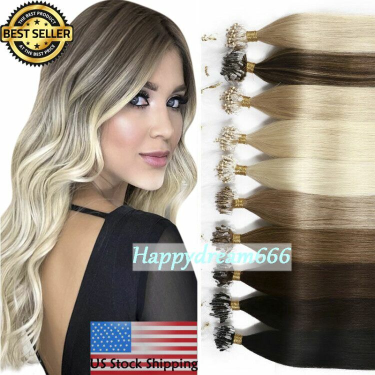 Micro Ring Loop Tipped Hair Extensions Micro Beads Link Brazilian Remy HumanHair