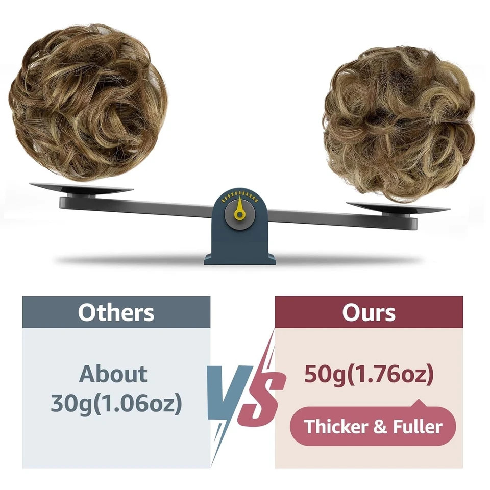 2 PCS Messy Bun Hair Piece Wavy Curly Scrunchies Light Brown Mix Ash Blonde