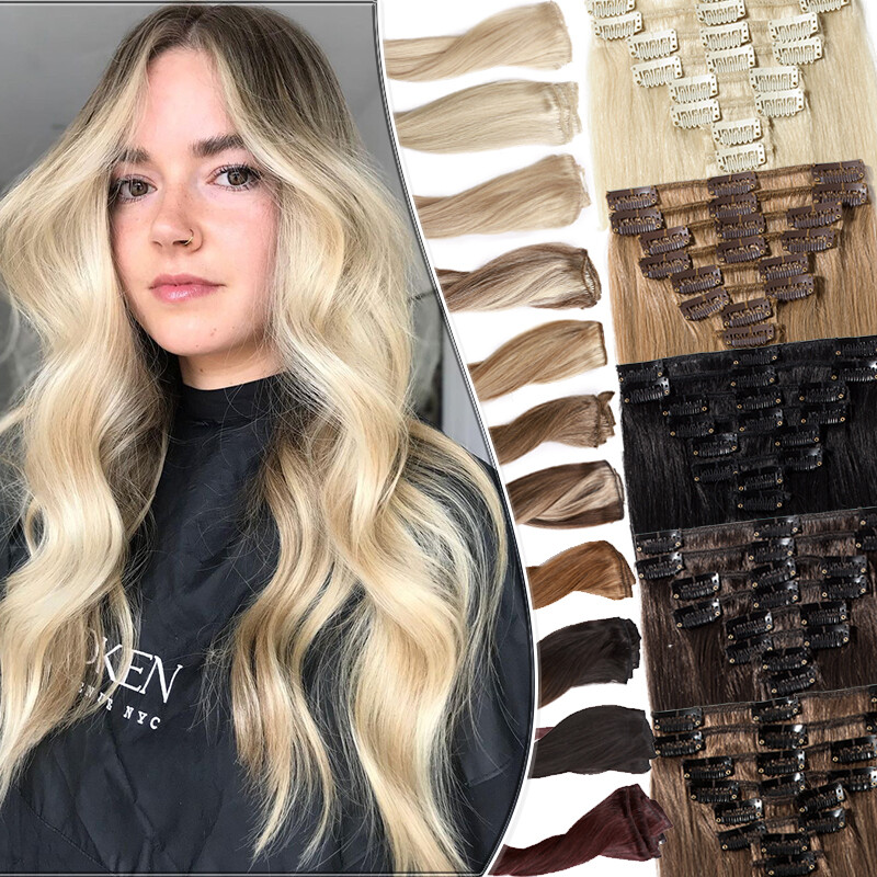 18Clips Brazilian Clip In Remy Human Hair Extensions Blonde Long Many Color 8PCS