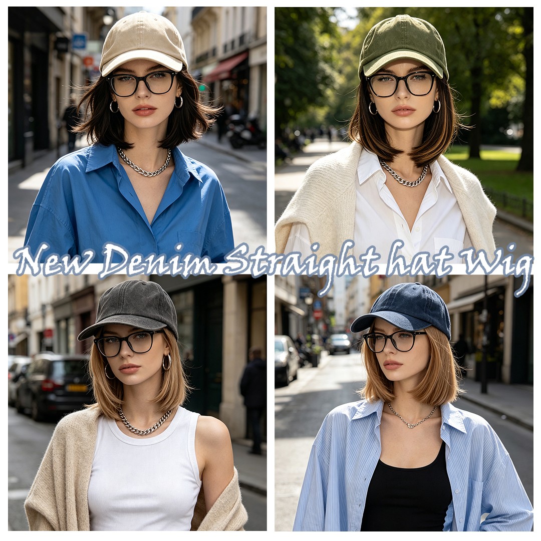 Women Hat Wigs with Synthetic Hair Hairpieces 6″ Short Bob Baseball Cap Wig hair