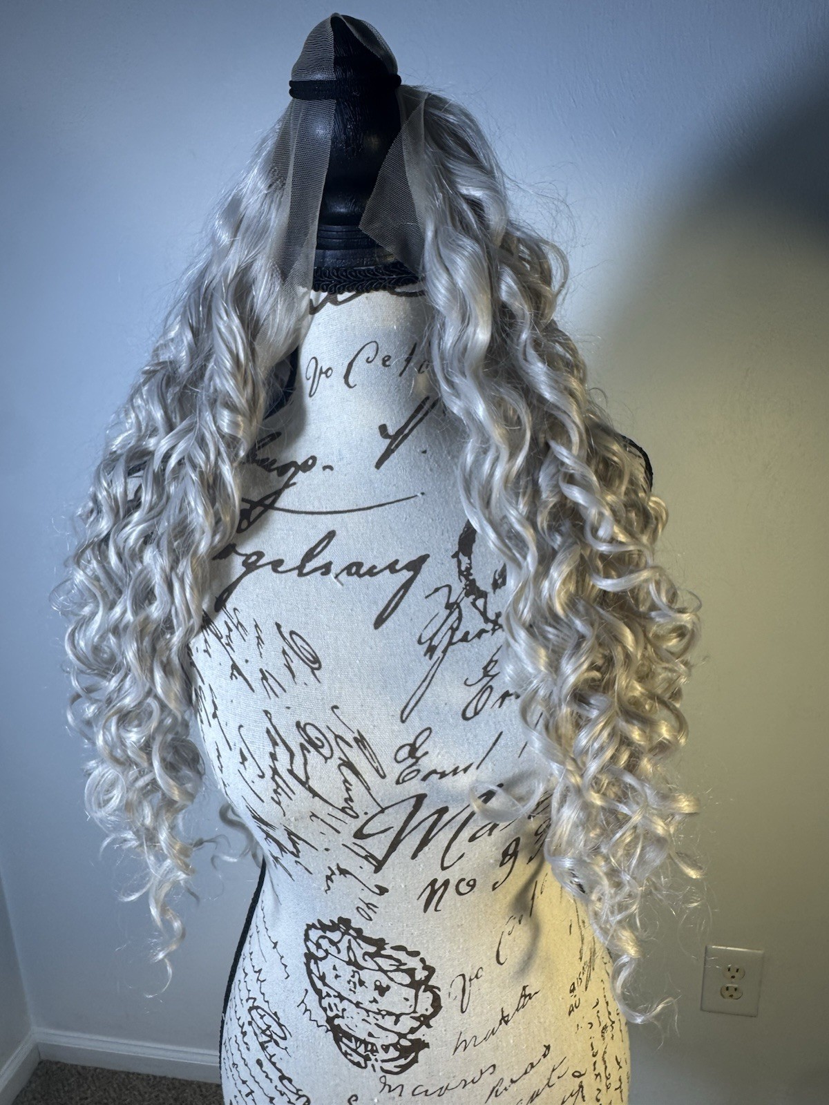 Lace Front Long Curly Gray/Silver Synthetic Wig Adjustable Strap Free-Part