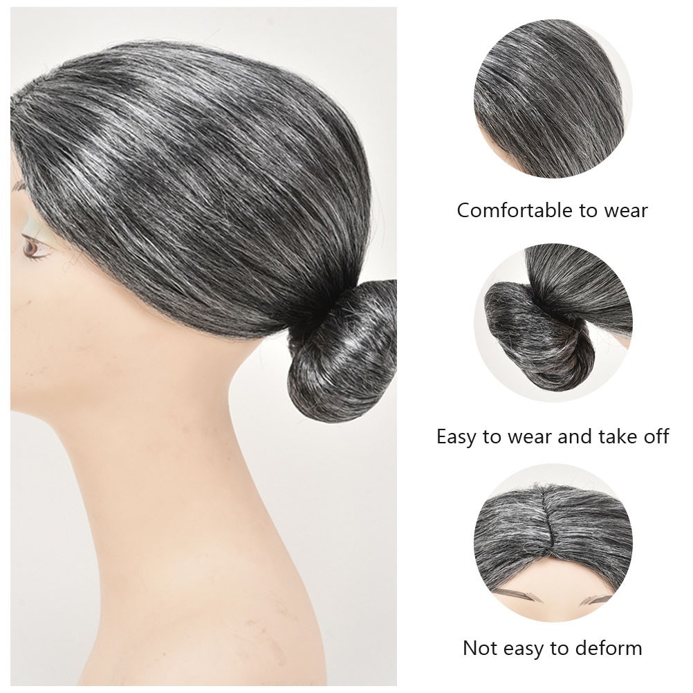 1Pcs Old Women Cosplay Wig Grey Durable Reusable High Quality Fiber Accessory