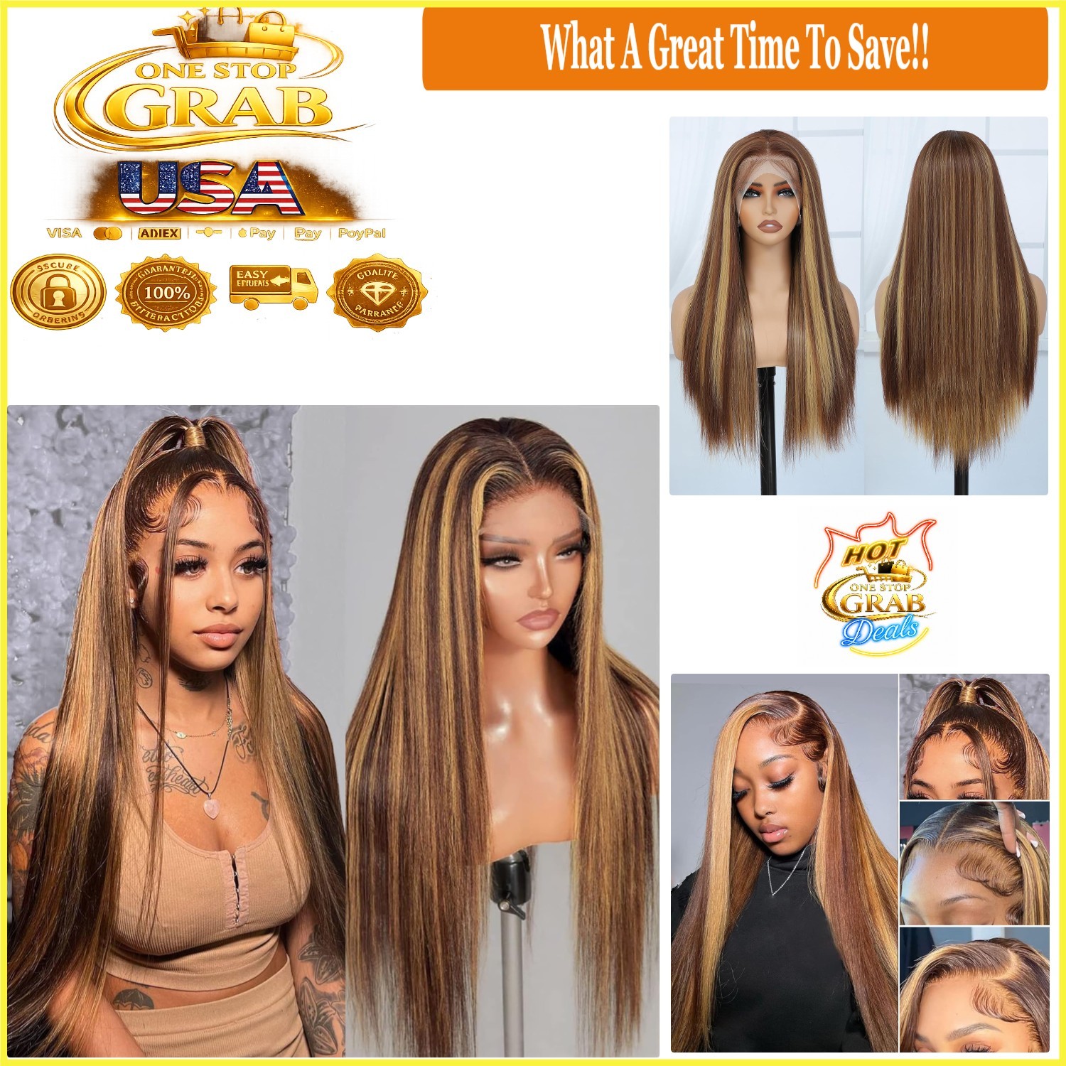 Highlight Lace Front Wig 13×4 Honey Blonde Glueless HD Synthetic 26″