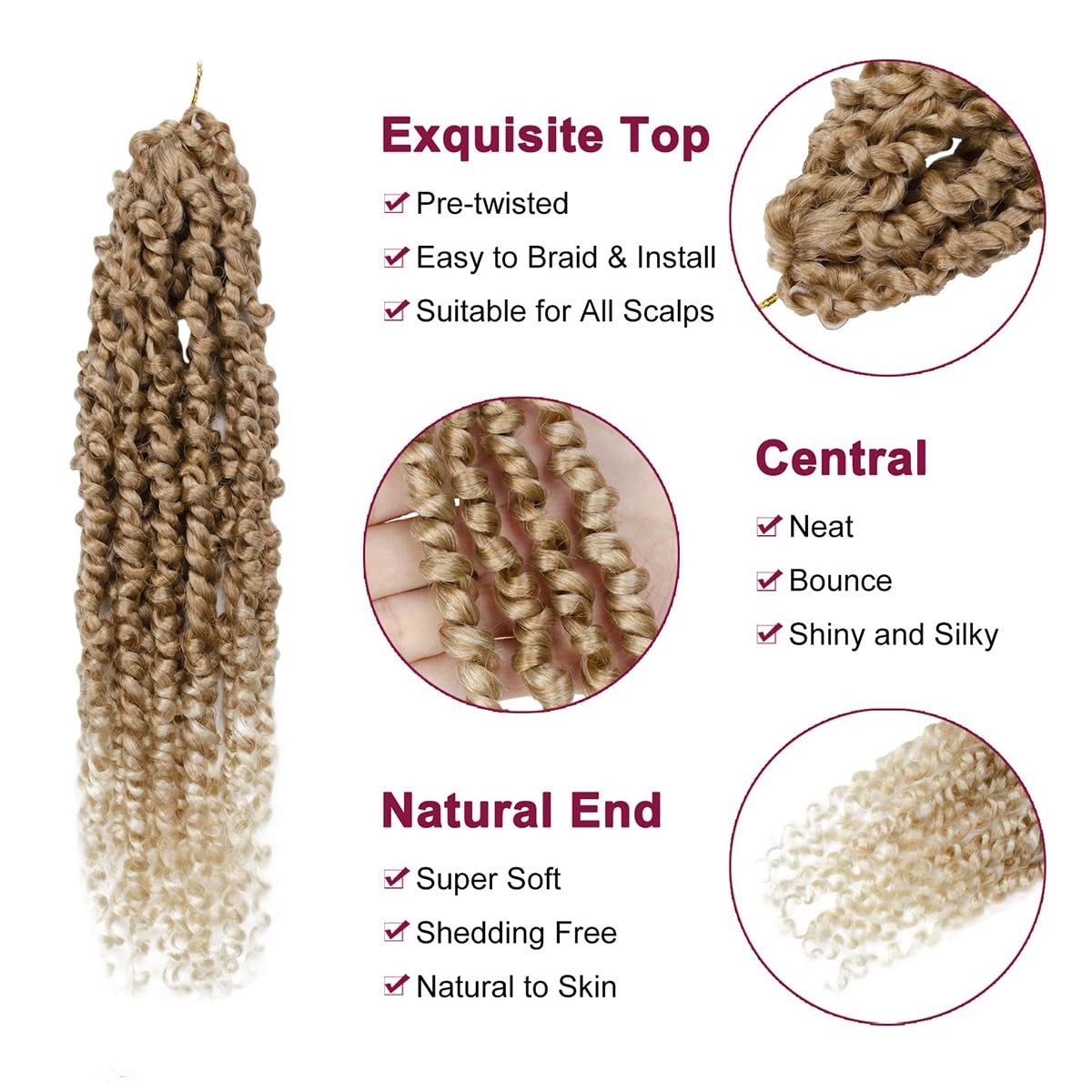 NAYOO Passion Twist Hair 16in Crochet Extensions 8 Packs T27/613