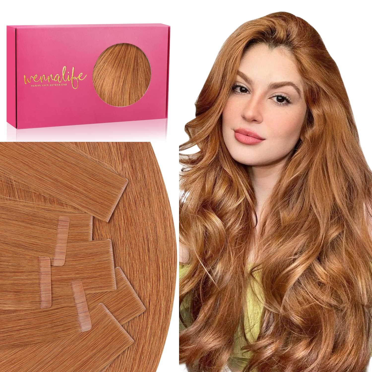 Tape in Hair Extensions 20 Inch 50g 20pcs Auburn Ginger – Invisible Luxury Remy