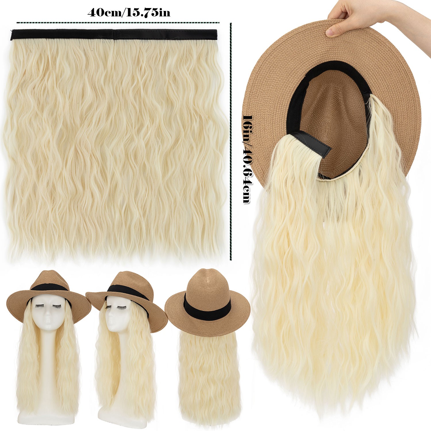 Cap with Hair Attached For Women Wigs Sun Hat with Hair Long Wavy Hair Synthetic