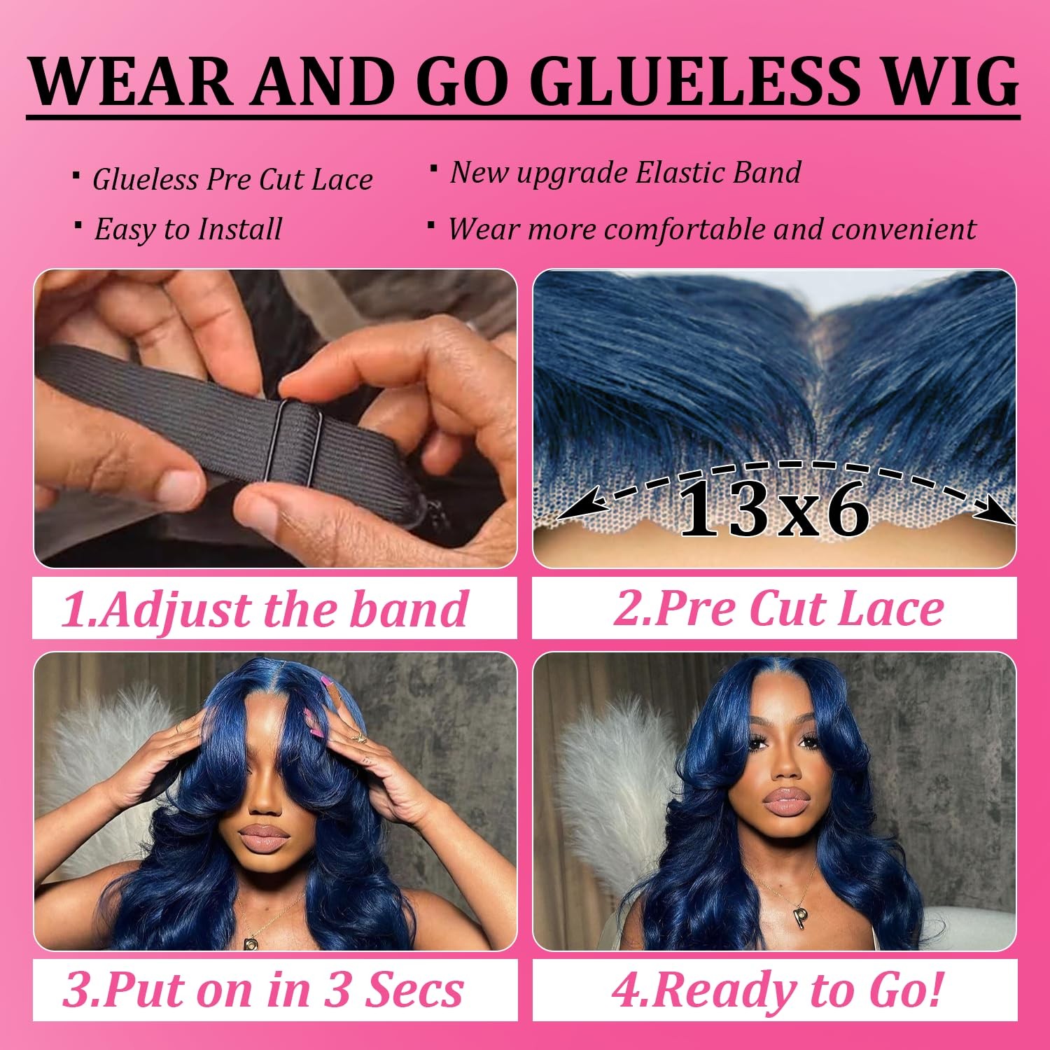 Fotukil Blue Body Wave Lace Front Wig Human Hair 13X6 Blue Wig Human Hair Wear